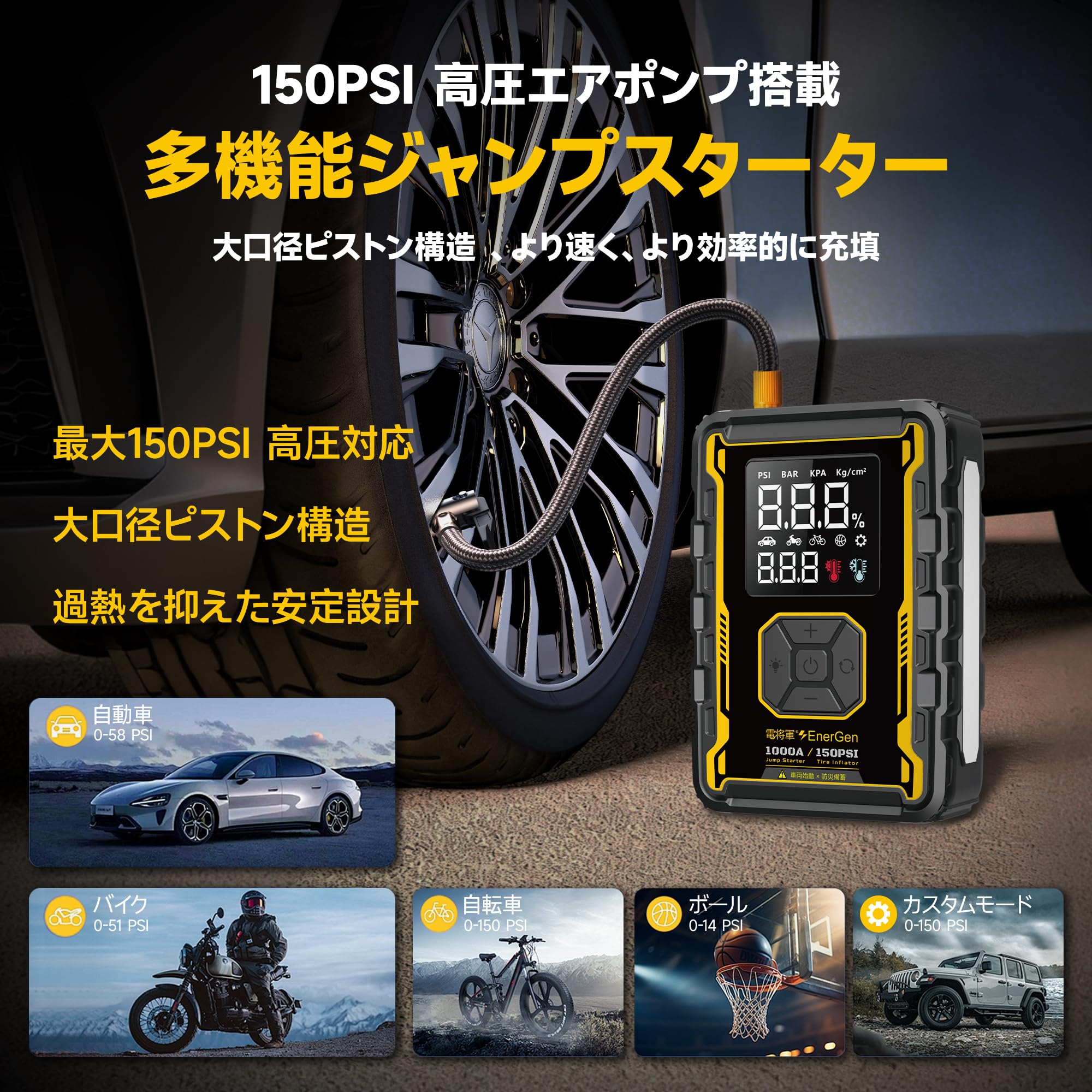 Amazon | 電将軍 ジャンプスターター 電動空気入れ 12V車用【1台4役